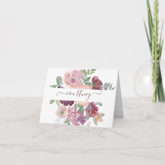 Aquarelle Bourgogne et rose florale personnalisée (Devant)