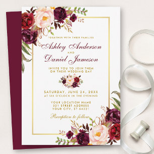 Aquarelle Bourgogne Floral Faire-part de mariage o