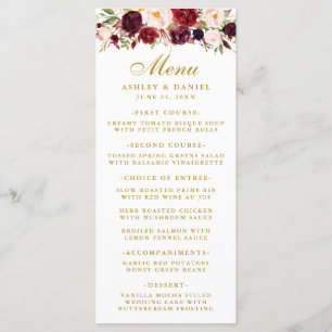 Aquarelle Bourgogne Floral Mariage Gold Menu