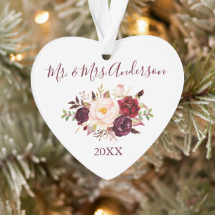 Aquarelle Bourgogne Floral Mariage Heart