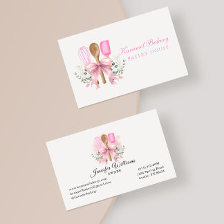 Aquarelle Bow rose Carte de visite de boulangerie
