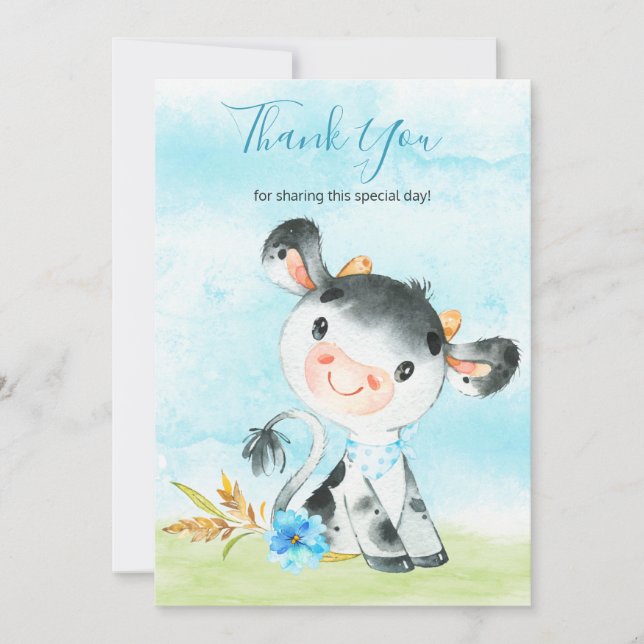 Aquarelle Boy Cow Farm Merci (Devant)