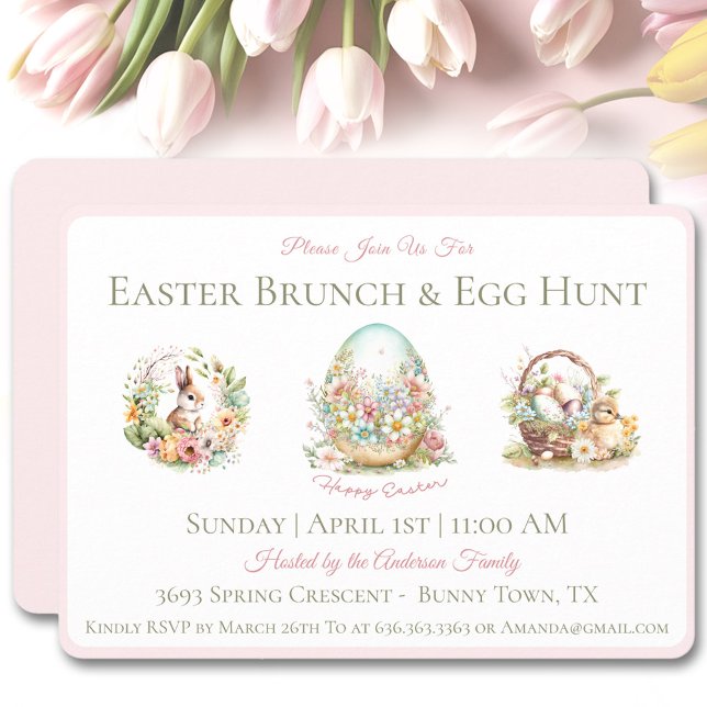 Aquarelle Brunch de Pâques Invitation à la chasse  (Watercolor Easter Brunch Egg Hunt Invitation)