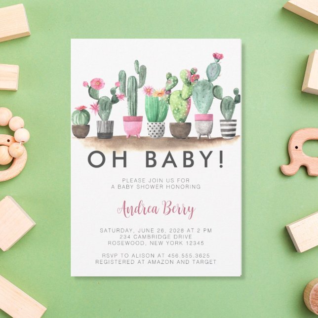 Aquarelle Cactus Baby shower Succulent Invitation (Créateur téléchargé)