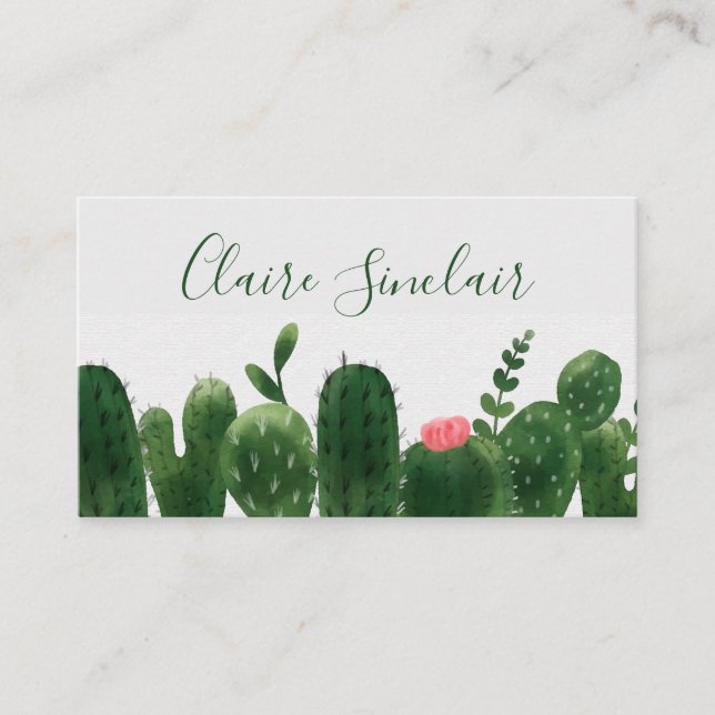 Aquarelle Cactus Carte de visite floral (Devant)