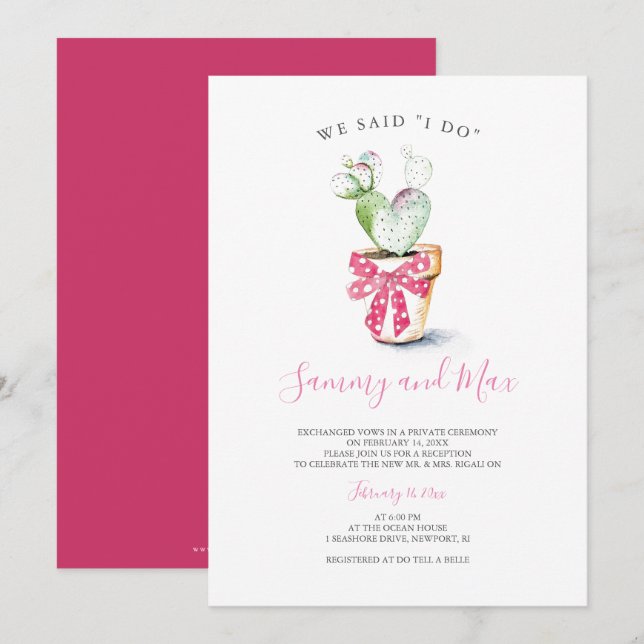 Aquarelle Cactus Elopement Réception Invitations (Devant / Derrière)