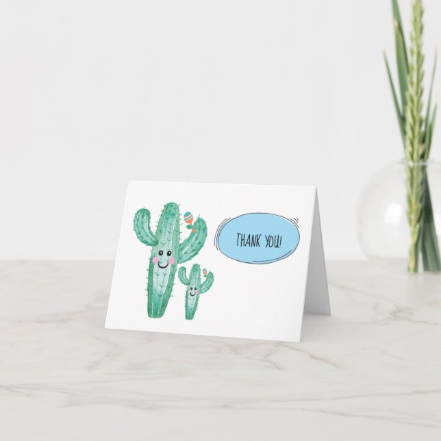 Aquarelle Cactus maman et bébé Merci note (Devant)