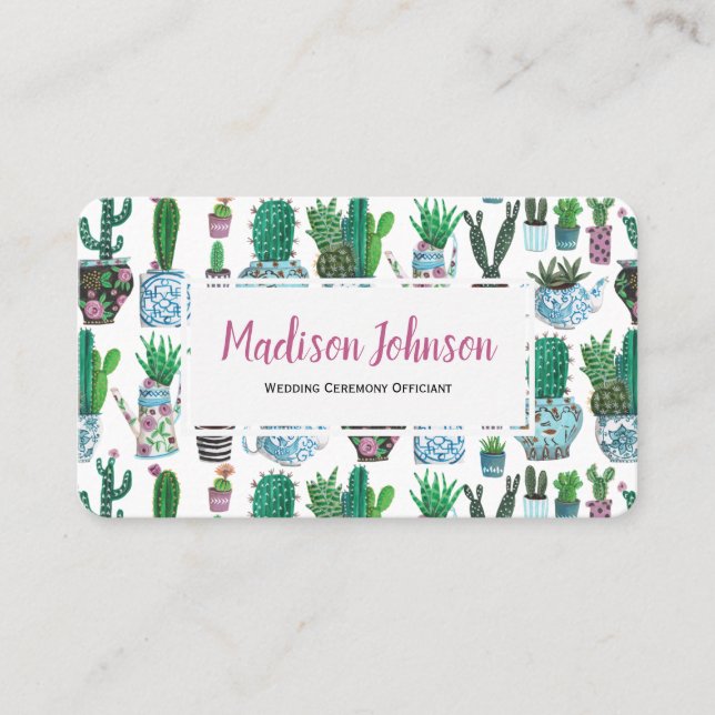 Aquarelle Cactus | Monogramme | CARTE DE VISITE (Devant)
