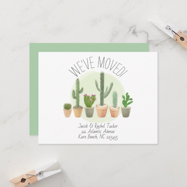 Aquarelle Cactus Nouvelle maison Faire-part de dém (Devant/Arrière en situation)
