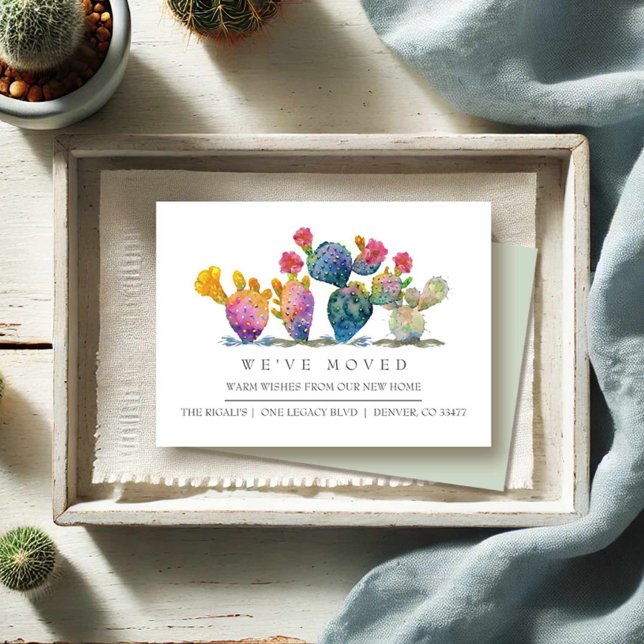 Aquarelle Cactus Nouvelle maison Faire-part mobile (Moving announcement cards watercolor cactus by Victoria Grigaliunas)