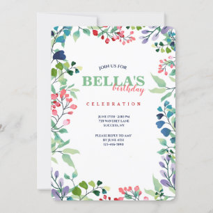 Aquarelle Cadre Floral Anniversaire Invitation