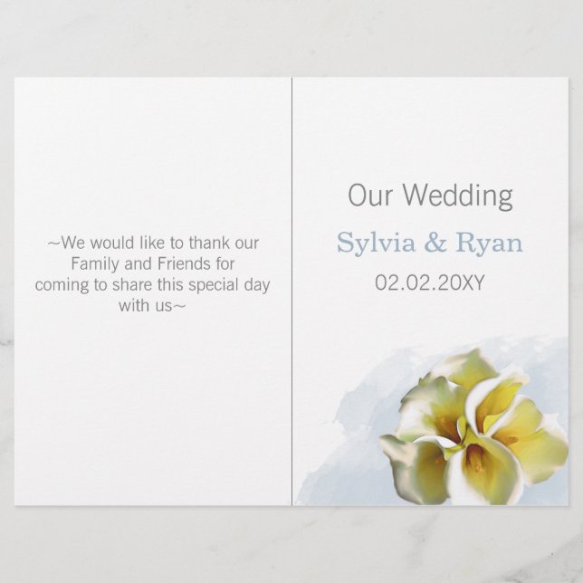 aquarelle calla lilies bi pli programme de mariage (Devant)