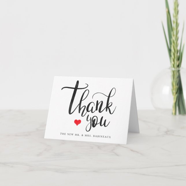 Aquarelle calligraphie Coeur rouge Merci (Devant)