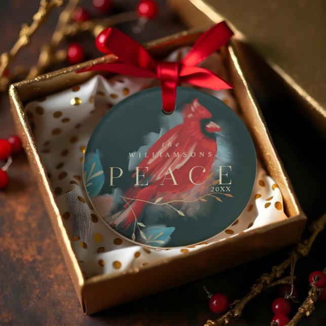 Aquarelle cardinale rouge Paix Oiseau de Noël (Peace Red Cardinal Watercolor Christmas Bird Ornament)