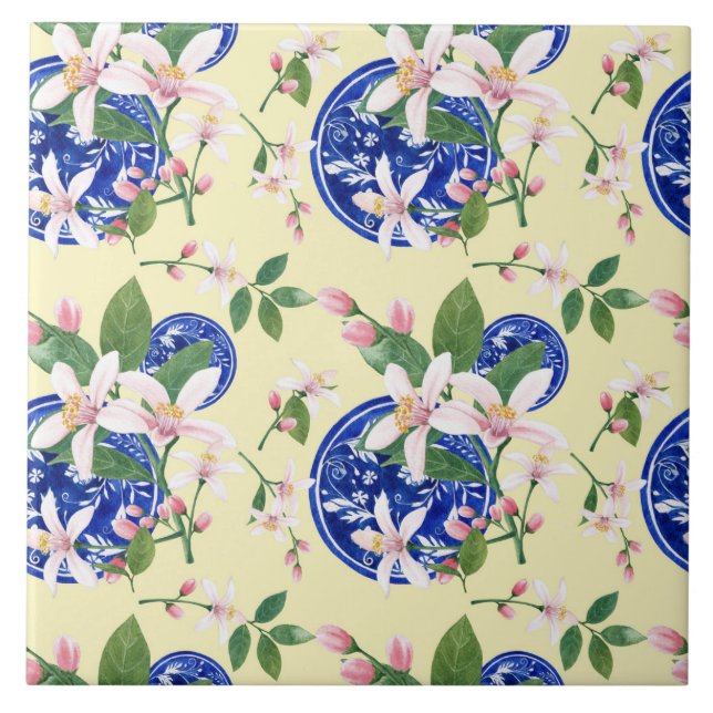 Aquarelle Carreaux de Motif citron italien (Devant)