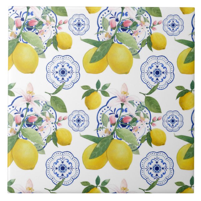 Aquarelle Carreaux de Motif citron italien (Devant)