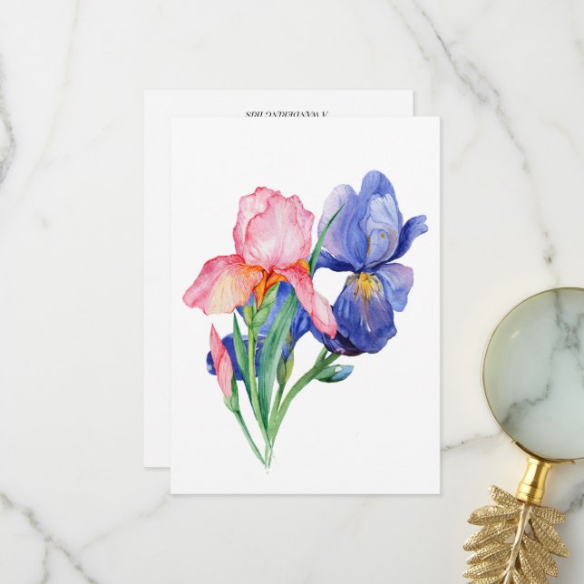 Aquarelle Carte de remerciements Iris. (Devant/Arrière en situation)