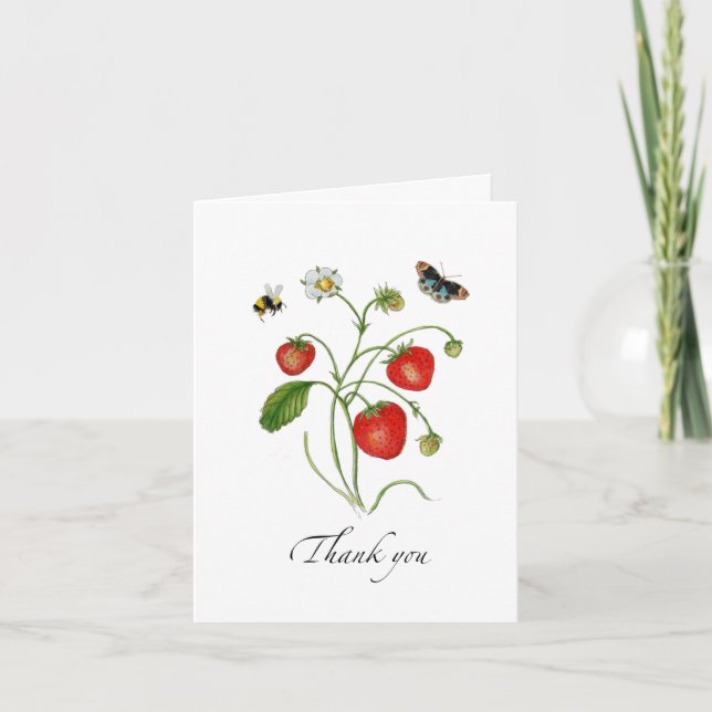 Aquarelle Carte de remerciements pliée fraise (Devant)