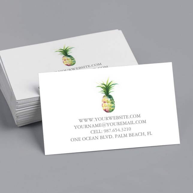 Aquarelle carte de visite (Business cards unique watercolor pineapple art by Victoria Grigaliunas of Do Tell A Belle)