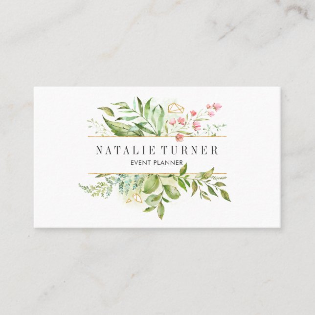 Aquarelle Carte de visite de feuillage vert floral (Devant)