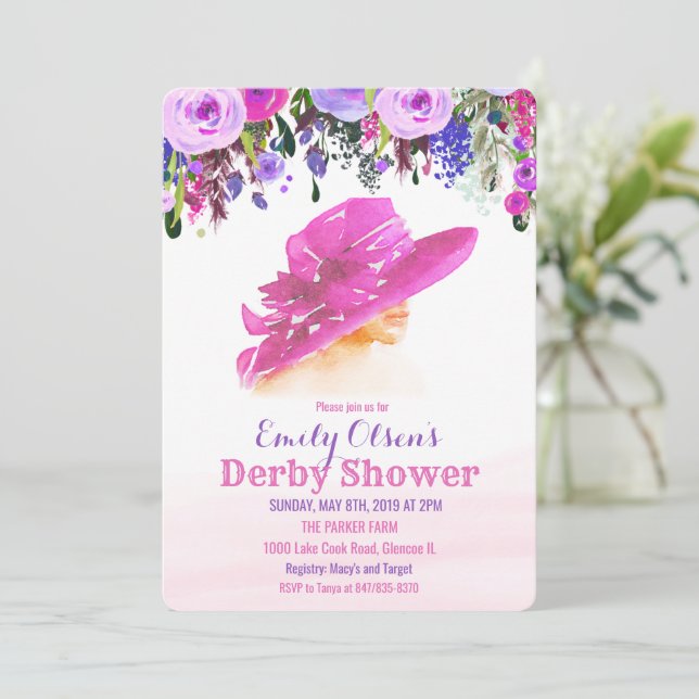 Aquarelle Casquette Floral Derby Douche Invitation (Debout devant)
