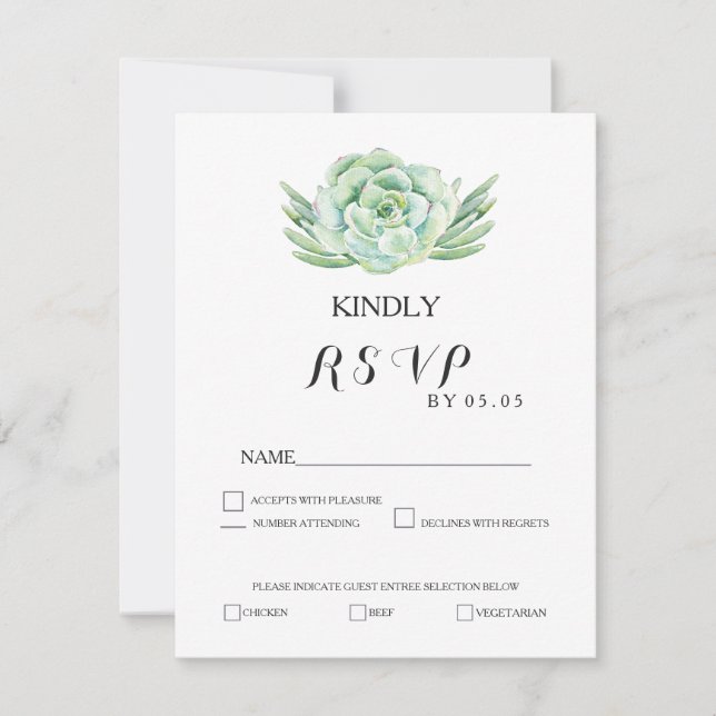 aquarelle celadon succulent mariage rsvp (Devant)