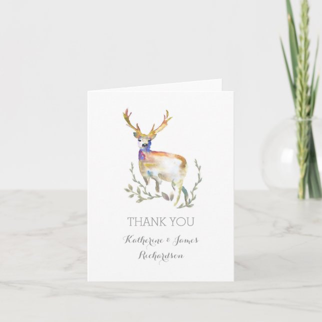 aquarelle cerf bois rustique mariage merci (Devant)