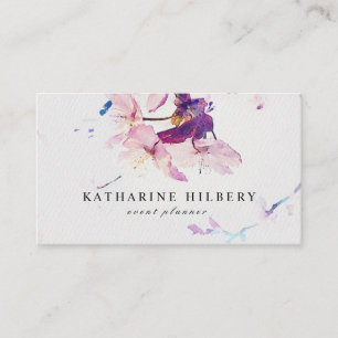 Aquarelle Cerisier Fleurs pourpre Carte de visite