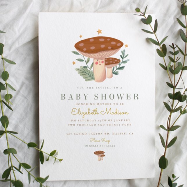 Aquarelle champignons Baby shower Invitation (Créateur téléchargé)