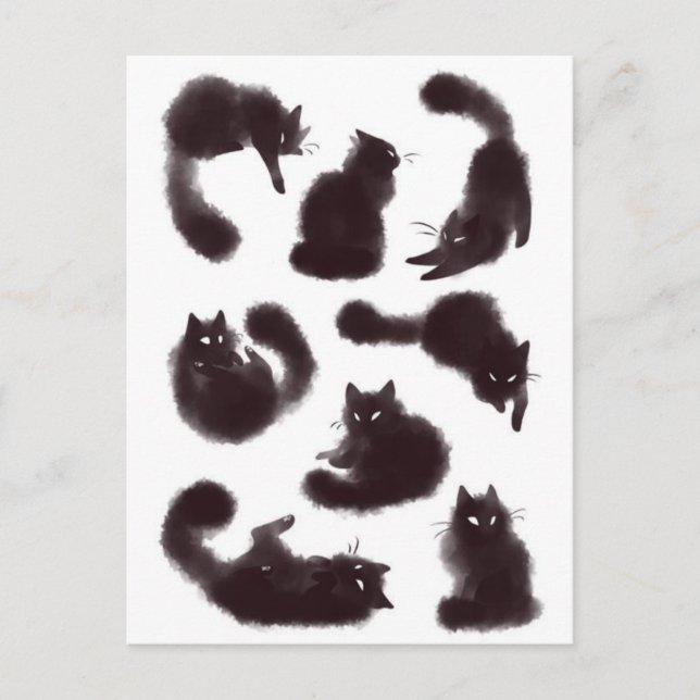 Aquarelle chats noirs postcard (Front)