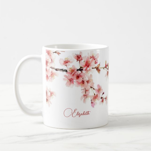 Aquarelle Cherry Blossom Votre Nom Monogram Mug (Gauche)