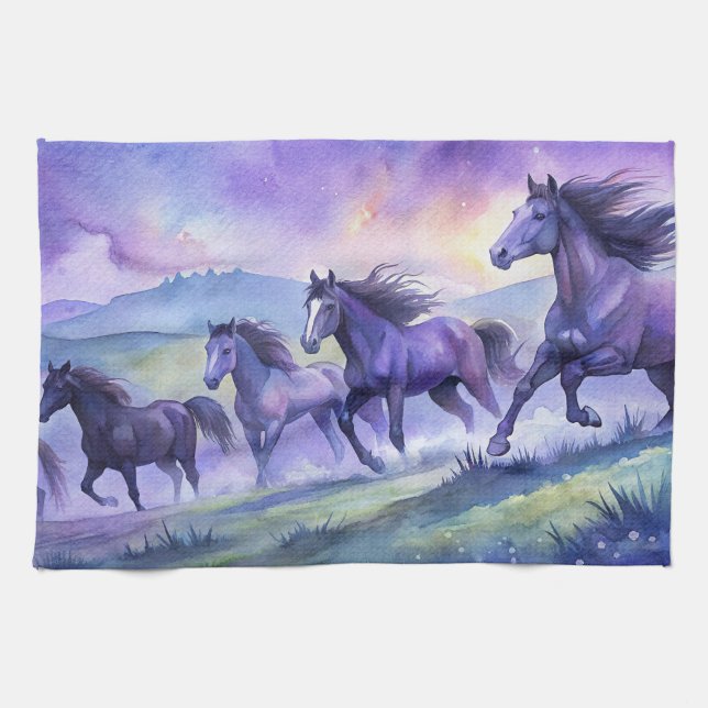 Aquarelle Chevaux Serviette de cuisine (Horizontal)