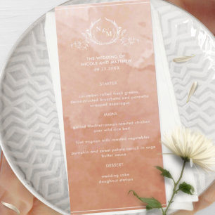 Aquarelle Chic en terre cuite, menu Mariage Monogr
