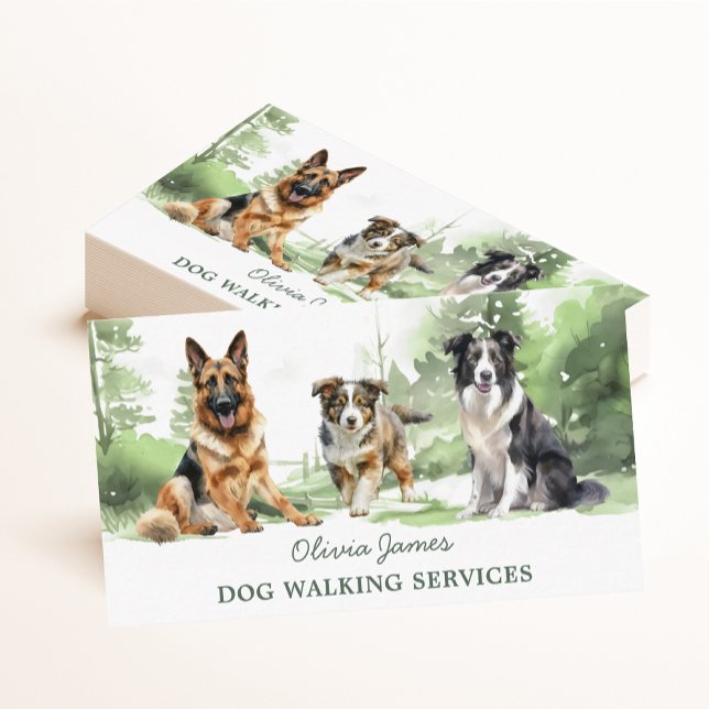 Aquarelle Chien Marcher Animal assis Carte de visi (Créateur téléchargé)
