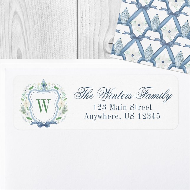 Aquarelle Chinoiserie Ginger Jar Monogram Crest (Créateur téléchargé)