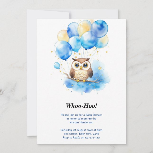 Aquarelle Chouette du bois Invitation Baby shower (Devant)