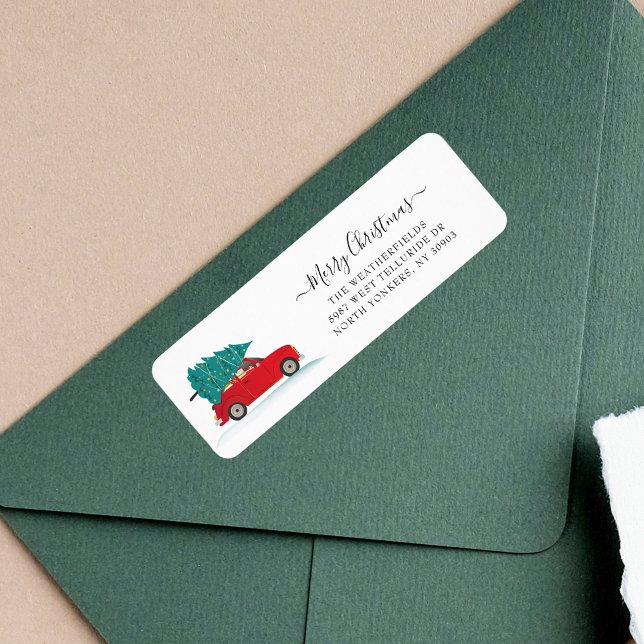 Aquarelle Christmas Moving Return Adresse (Christmas Red Car Tree Return Address Label)