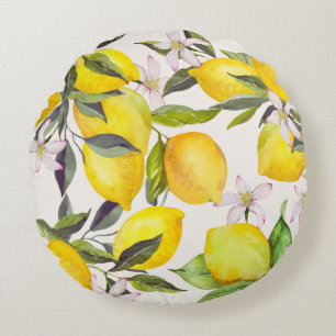 Aquarelle Citron jardin Coussin rond