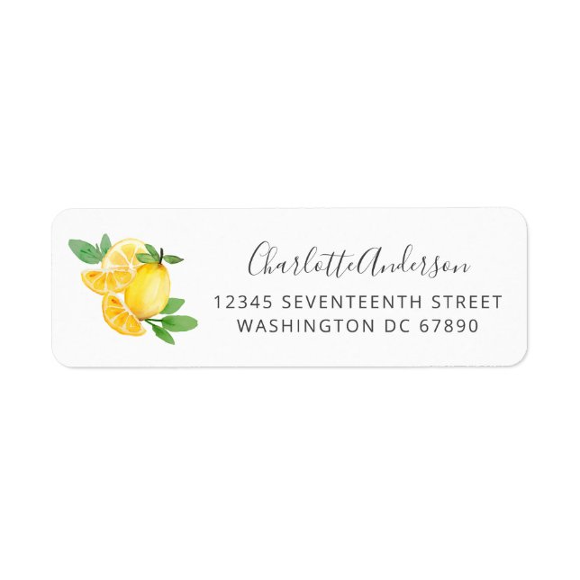 Aquarelle Citron simple Adresse de retour (Devant)