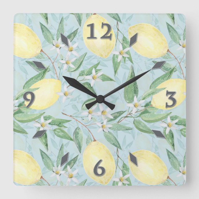 Aquarelle citrons de fruits horloge murale carré (Recto)
