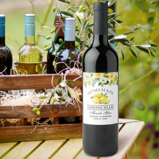 Aquarelle Citrons Floral Limoncello Étiquette bout (Customize to change text size, color or text style.)