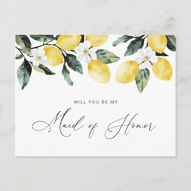 aquarelle citrons floral Maid carte d'honneur (Devant)