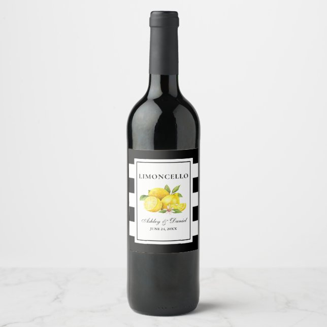 Aquarelle Citrons Limoncello Bouteille Étiquettes (Devant)