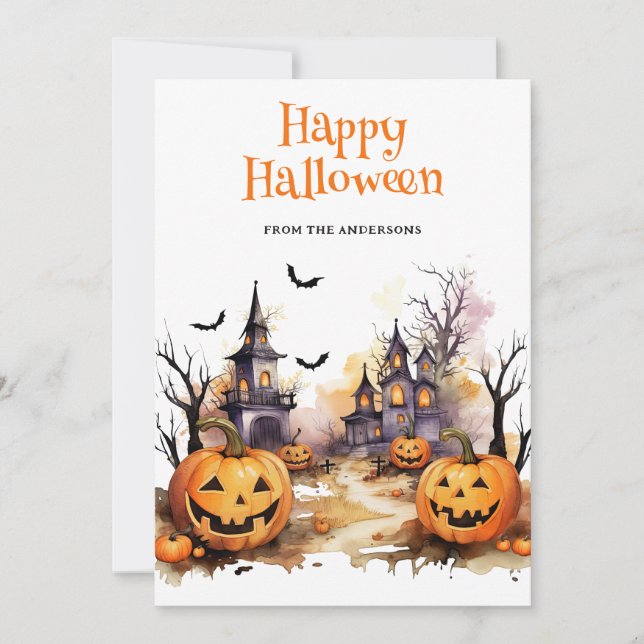 Aquarelle Citrouille amusante Bonne carte d'Hallow (Devant)