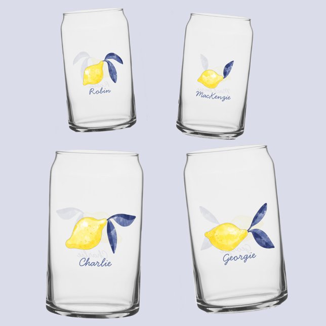 Aquarelle Citrus citron Nom personnalisé (Fresh citrus lemon watercolor individual name personalized glasses)