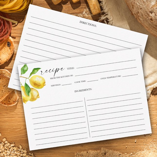 Aquarelle Citrus Citrus Recette Carte plus petite (Whether you're a seasoned chef or just learning, our lemon watercolor recipe card is a must-have.)