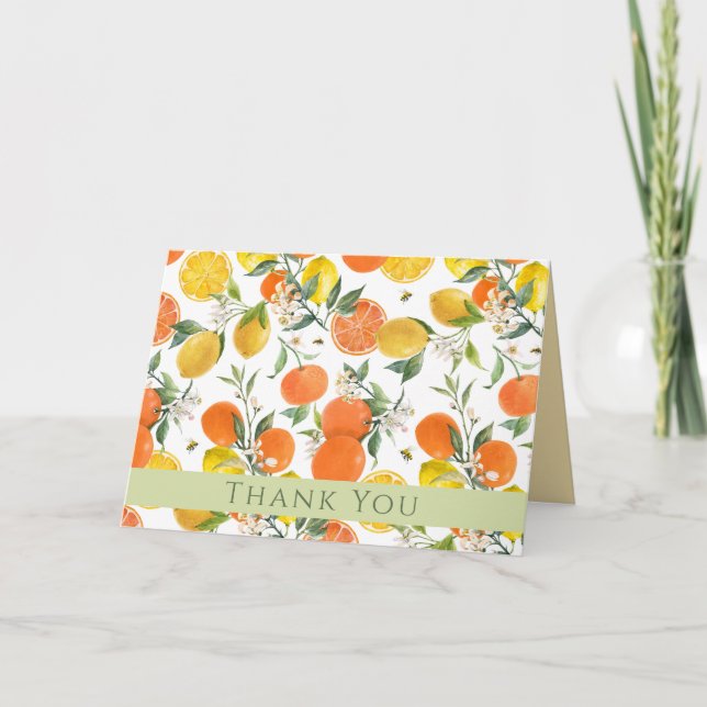 Aquarelle Citrus Motif Carte de remerciements plié (Devant)