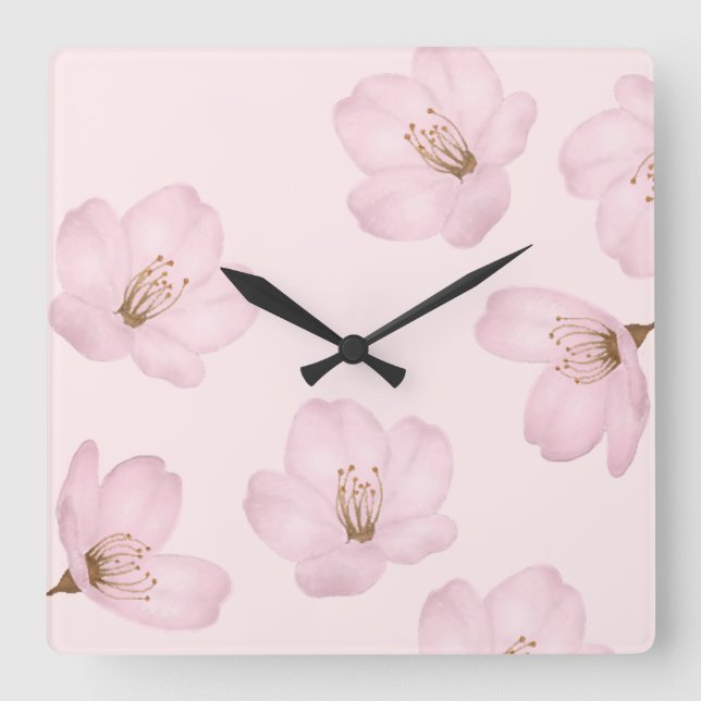 Aquarelle Clair rose cerisier Blossom Horloge mura (Recto)