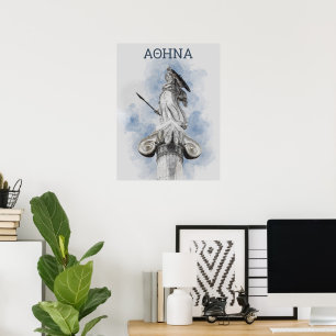Aquarelle classique Statue grecque Athéna Poster