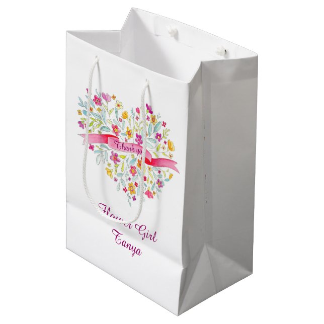 Aquarelle coeur mariage fleur fille faveur sac (Devant Angle)